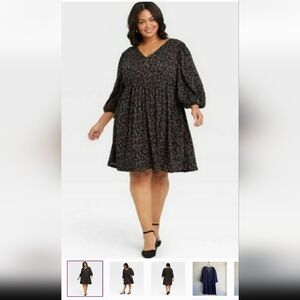 Black Floral Balloon Sleeve Dress